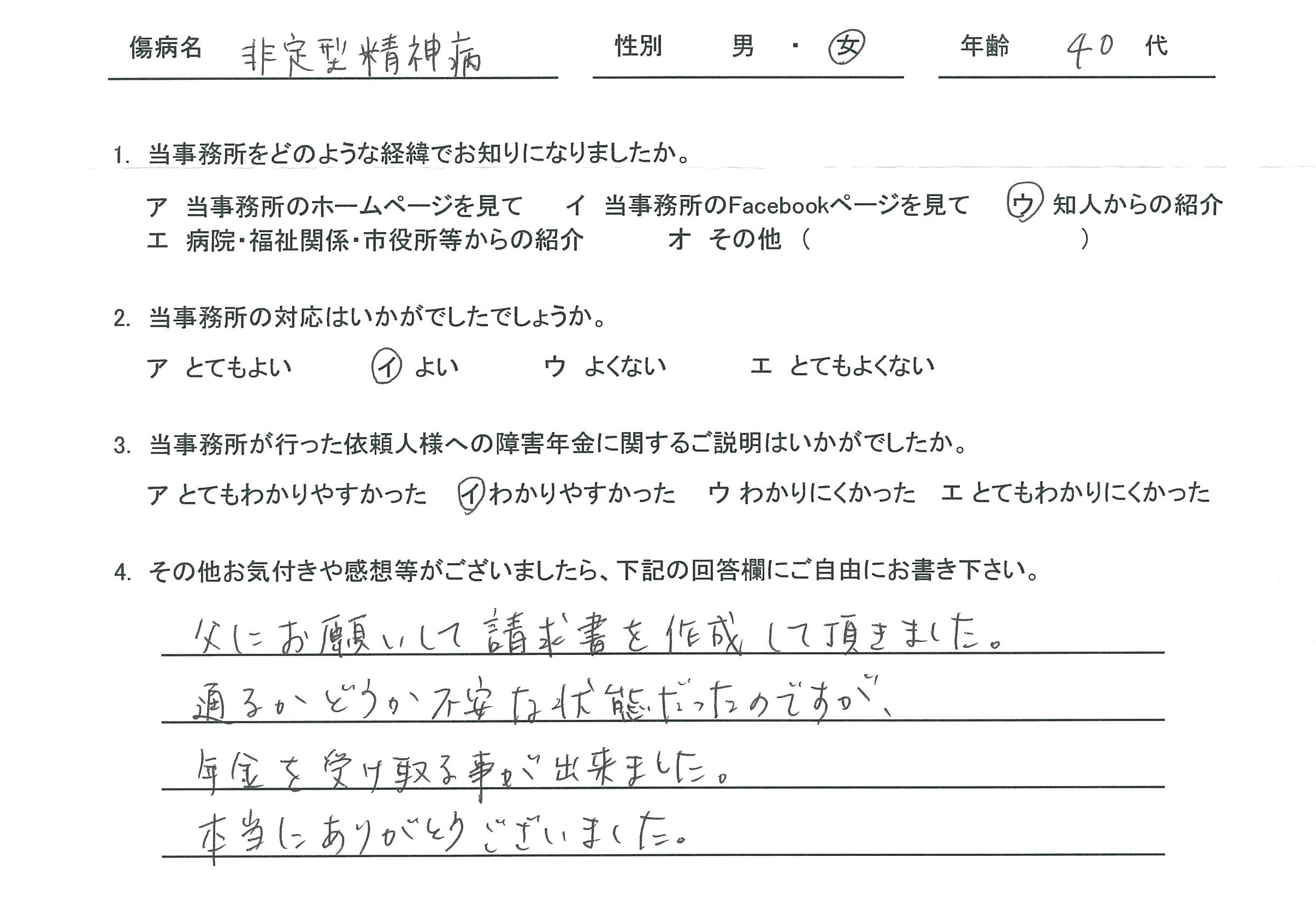 40代女性（非定型精神病）