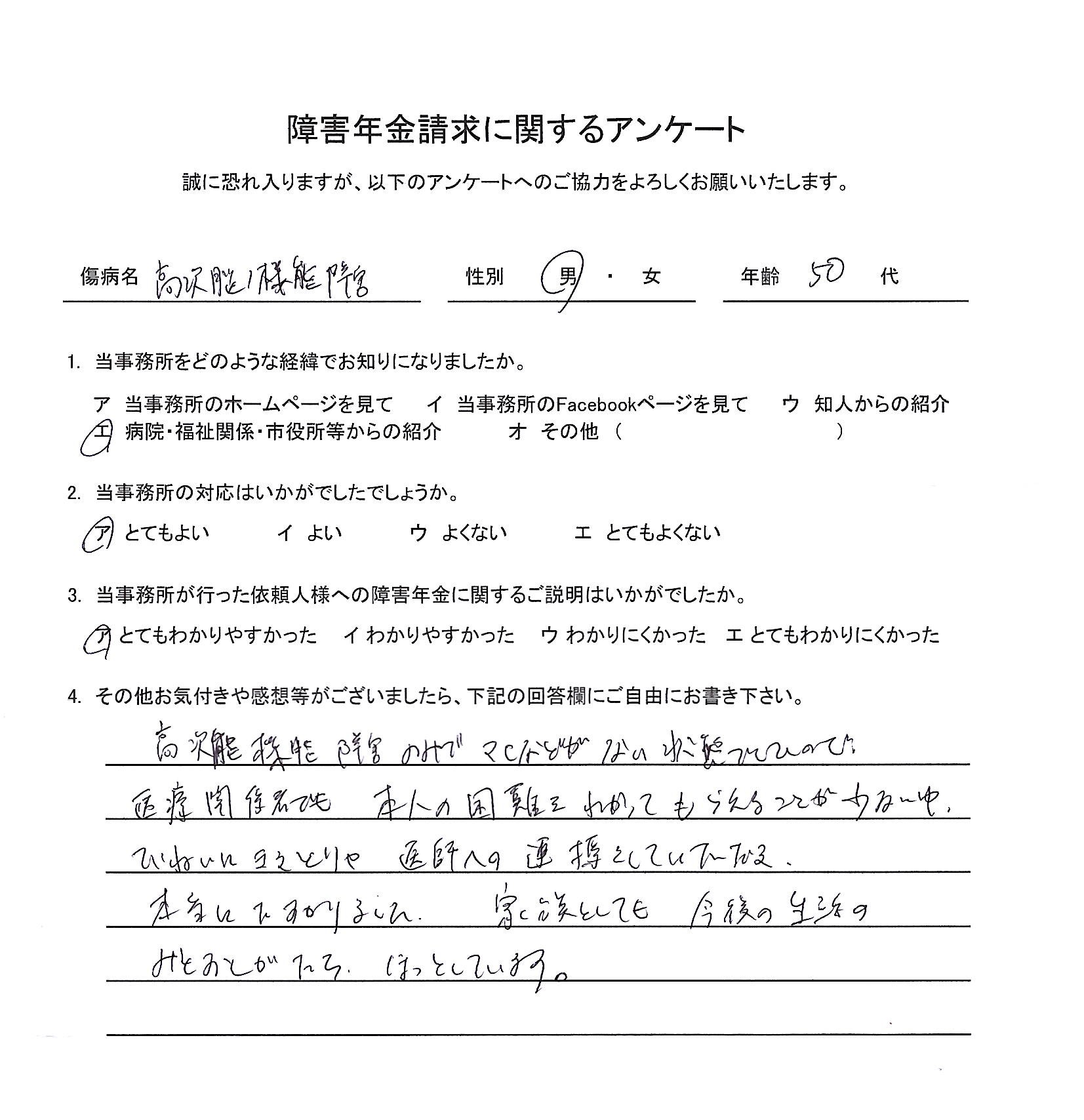 50代男性（高次脳機能障害）