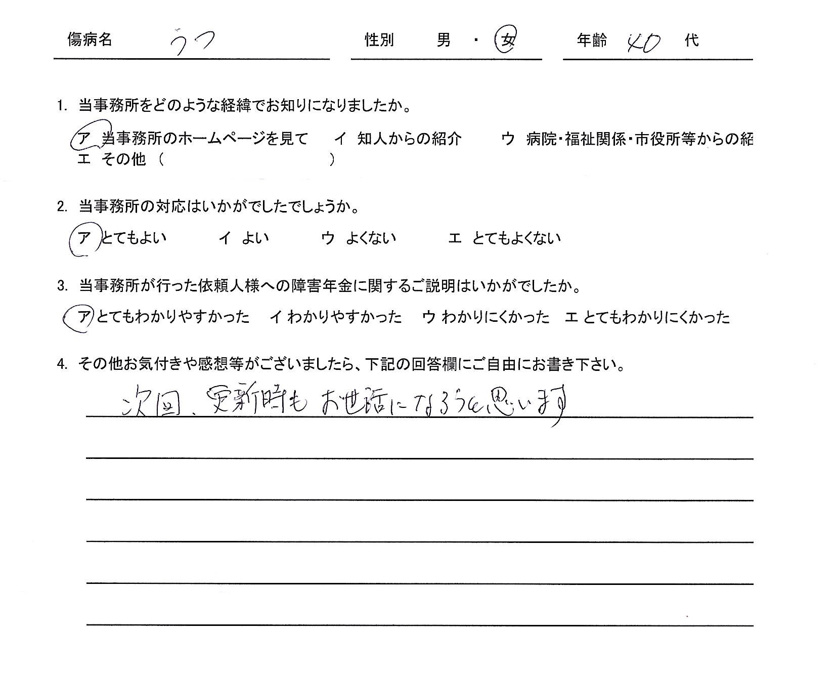 40代女性（うつ病）